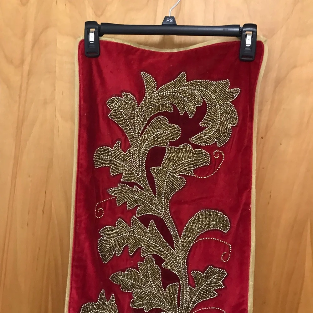 Grammercy Studios Red with Heavy Gold Beading Table Runner